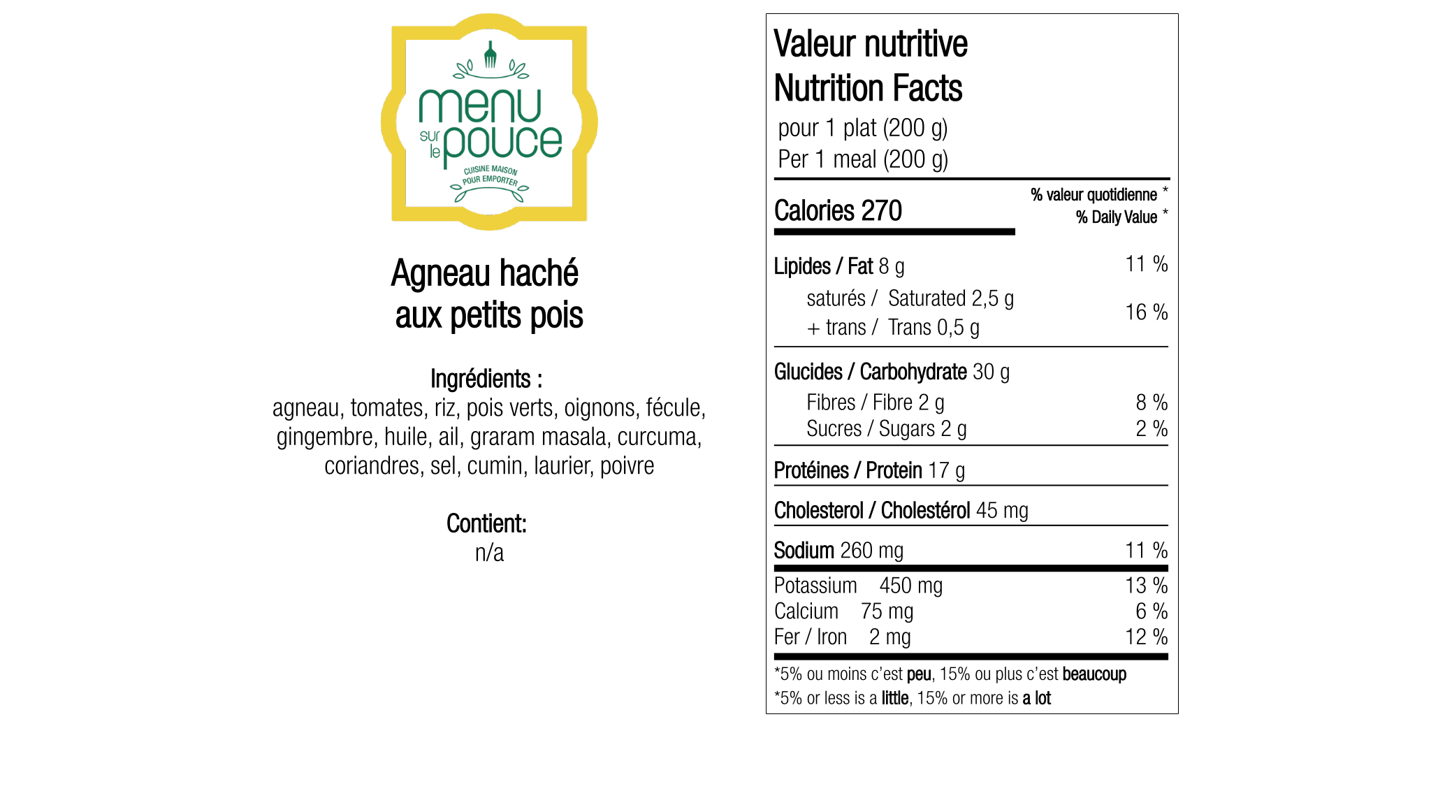 Agneau haché aux petits pois - 200g