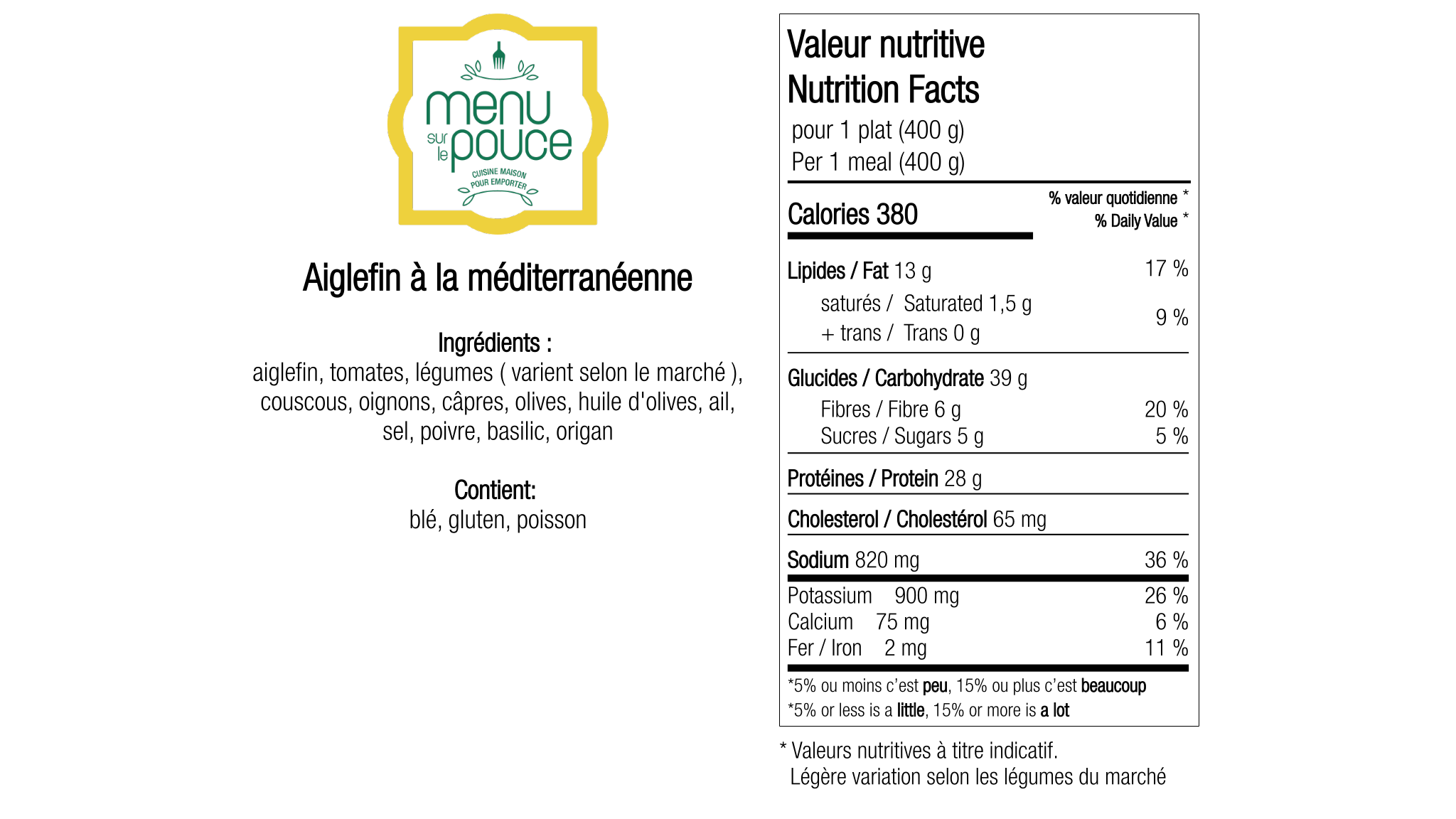 Aiglefin à la méditerranéenne - 400g