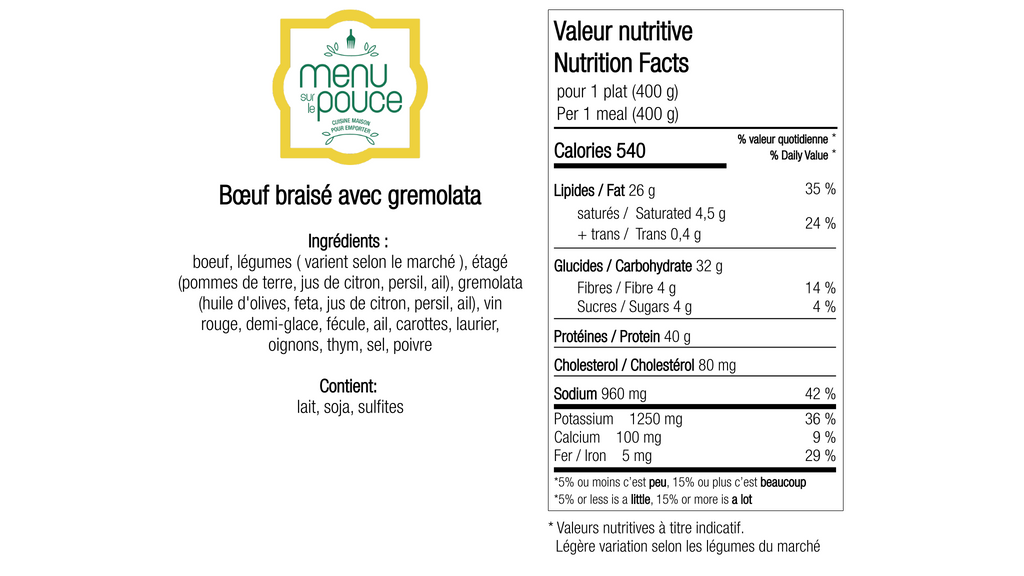 Bœuf braisé avec gremolata - 400g