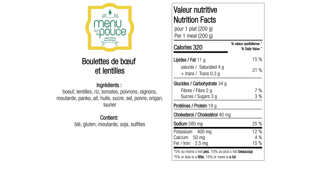 Boulettes de bœuf et lentilles - 200g