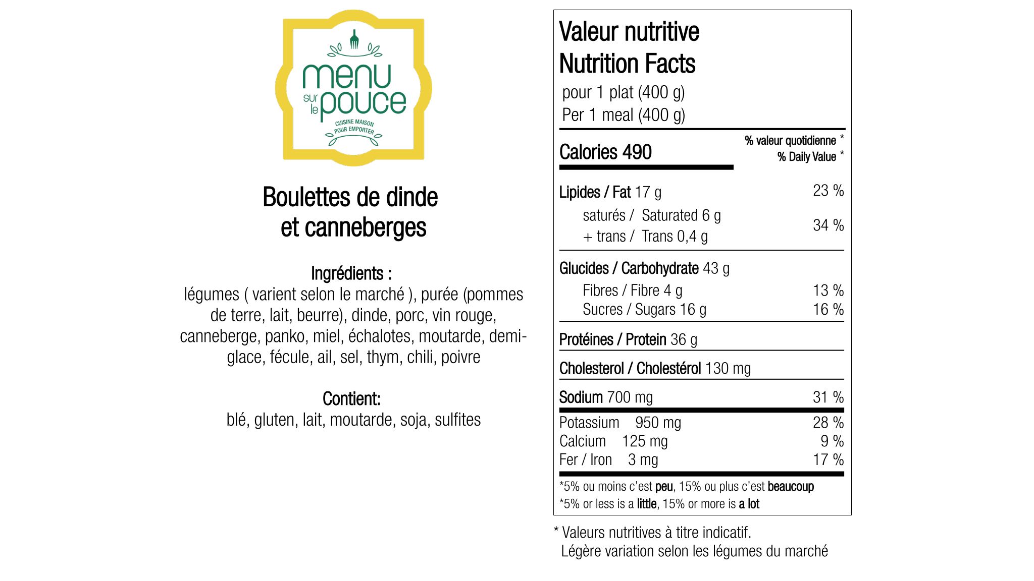 Boulettes de dinde et canneberges - 400g