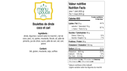 Boulettes de dinde coco et cari - 400g
