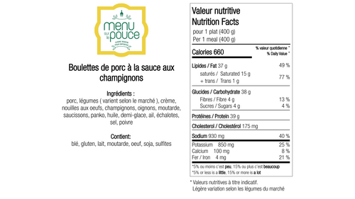 Boulettes de porc à la sauce aux champignons - 400g