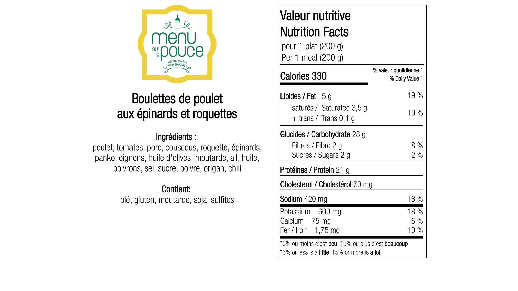 Boulettes de poulet aux épinards et roquettes - 200g