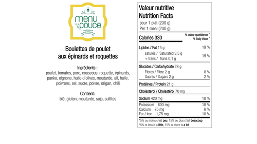 Chicken Meatballs with Spinach and Arugula – 200g