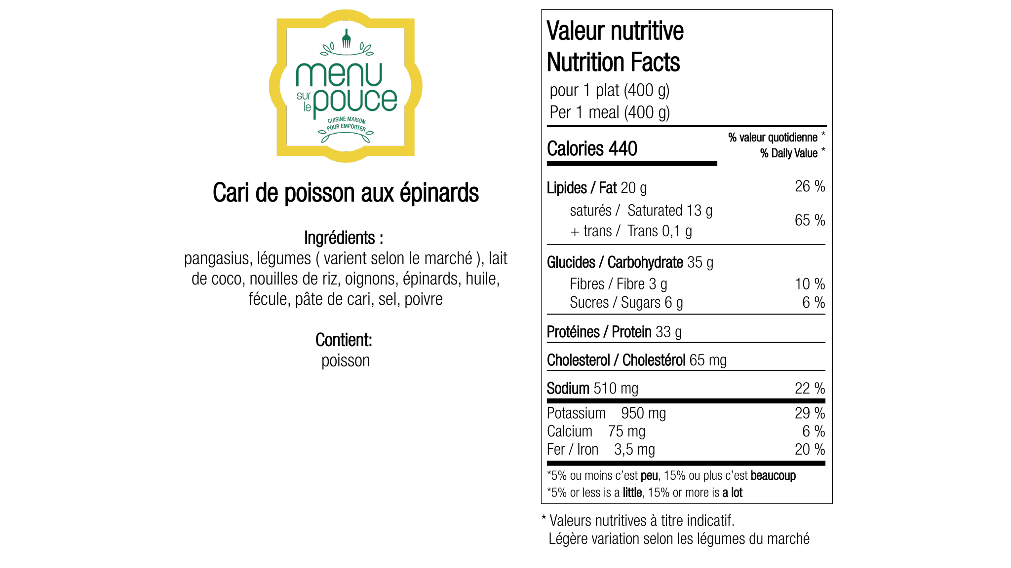 Cari de poisson aux épinards - 400g