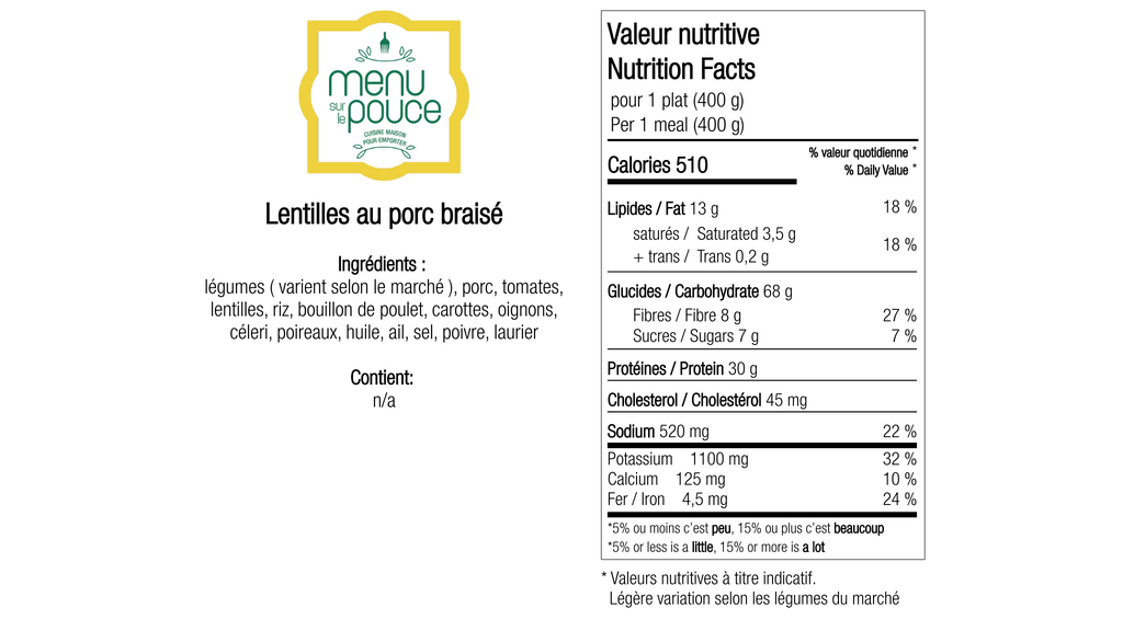 Lentilles au porc braisé - 400g