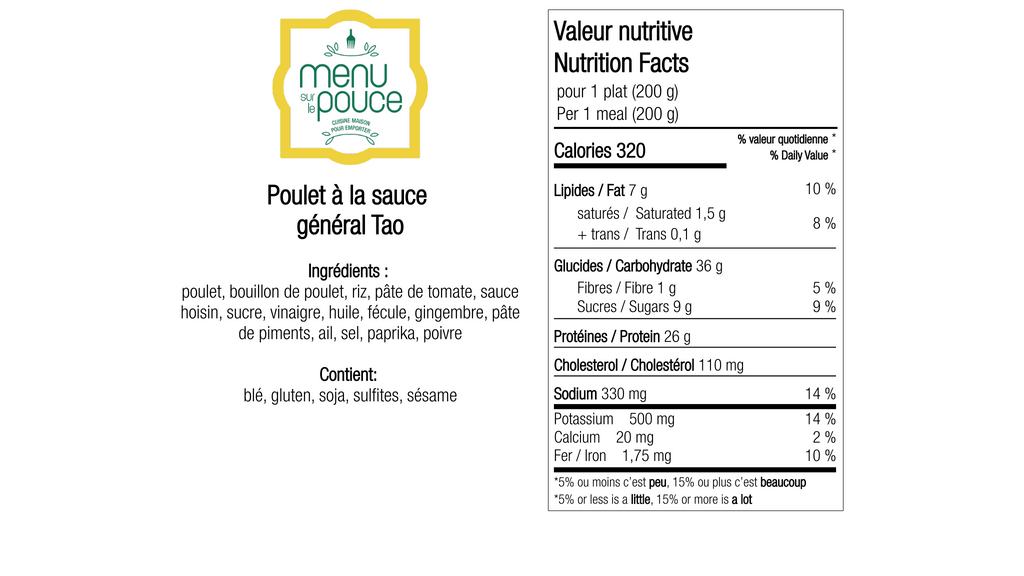 Poulet à la sauce général Tao - 200g