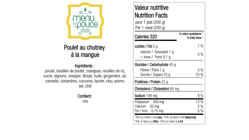 Poulet au chutney à la mangue - 200g