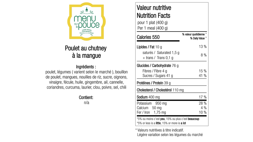Poulet au chutney à la mangue - 400g