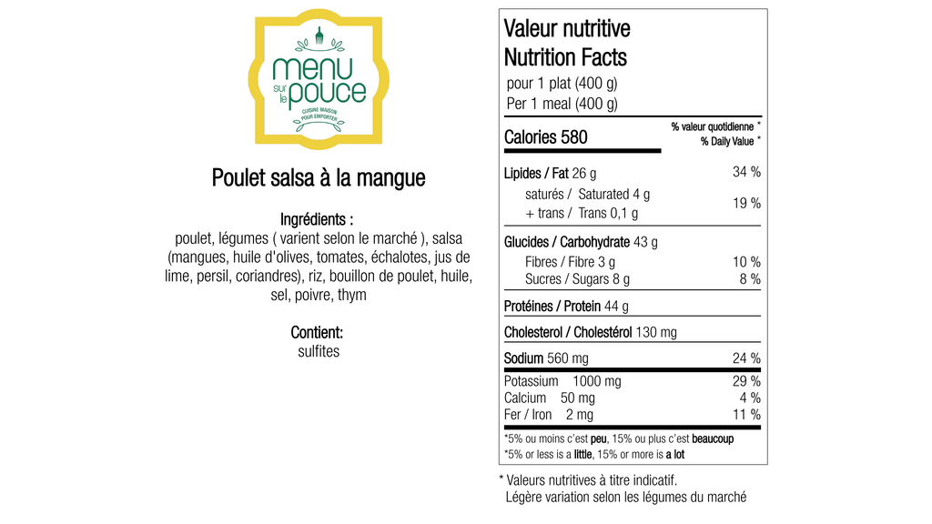 Poulet à la salsa de mangue - 400g