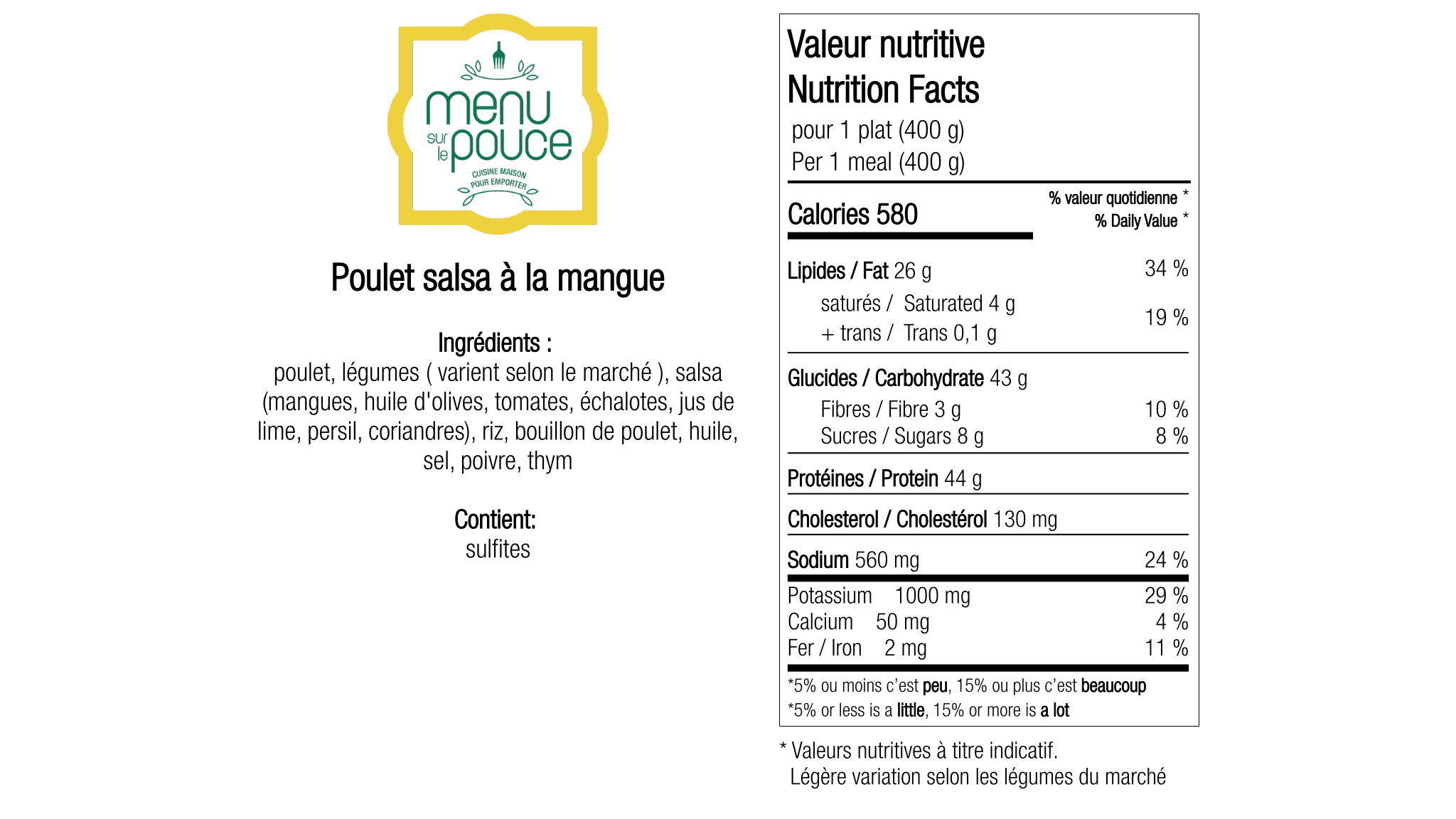 Poulet à la salsa de mangue - 400g