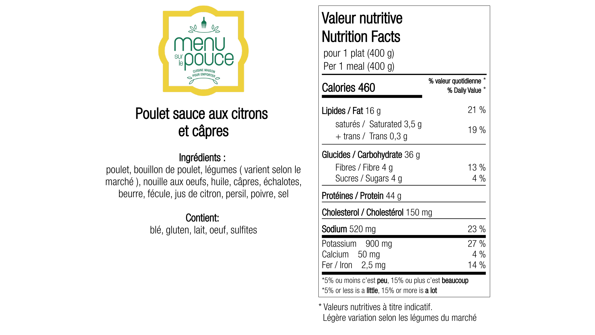 Poulet aux citrons et câptres - 400g