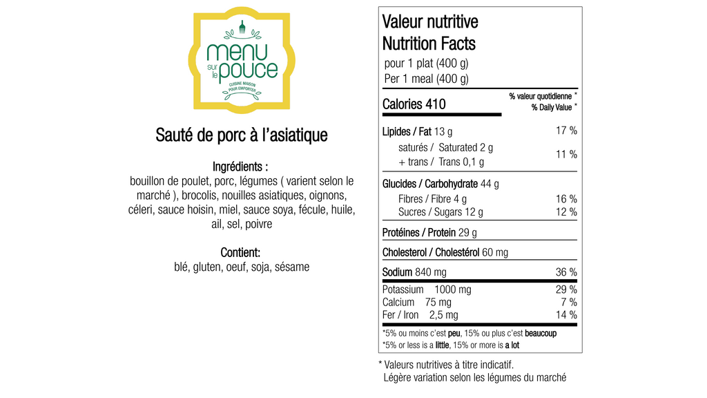 Sauté de porc à l'asiatique - 400g