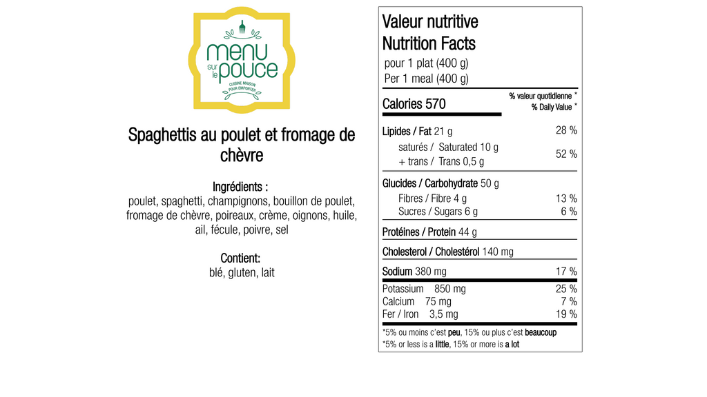 Spaghettis au poulet et fromage de chèvre - 400g