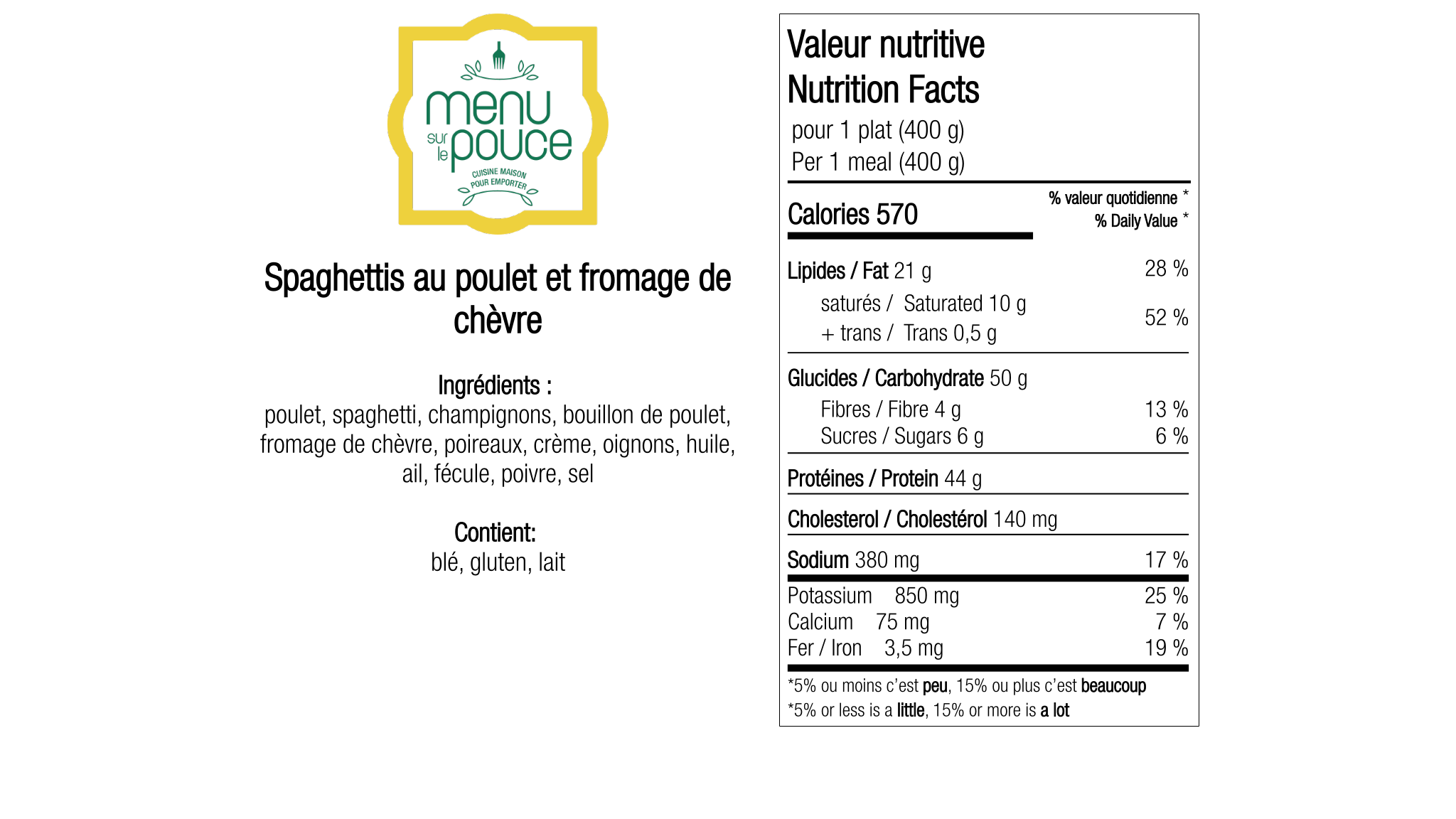 Spaghettis au poulet et fromage de chèvre - 400g