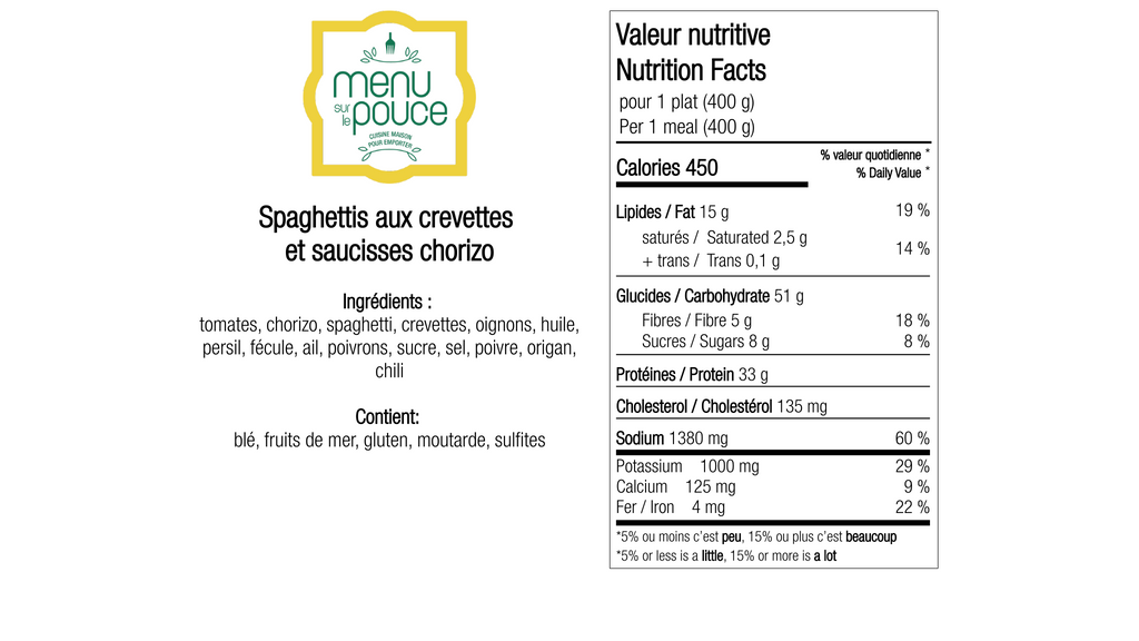 Spaghettis aux crevettes et chorizo - 400g